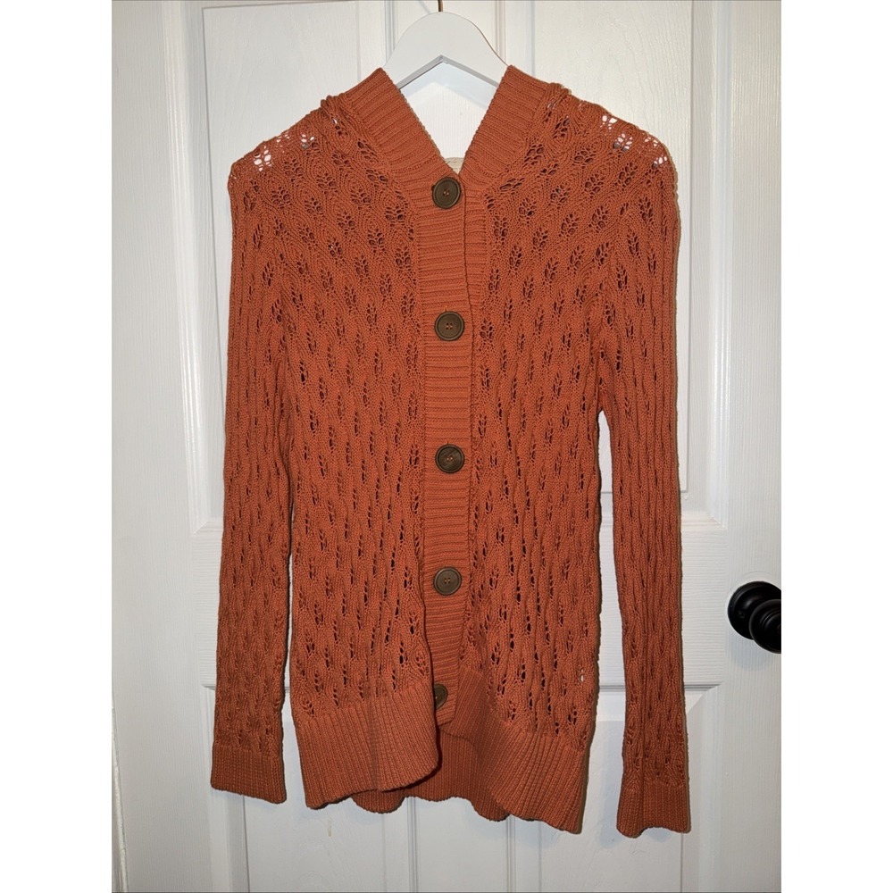 NWOT The Bernadette By Evy's Tree Cardigan 100%‎ Cotton Open Knit Orange S Small